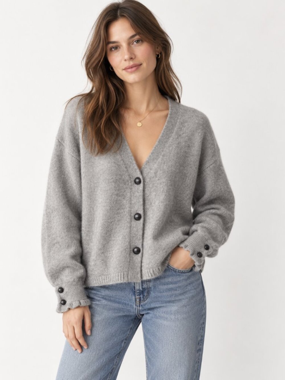 Sézane Gray Knit Cardigan Sweater – Size S